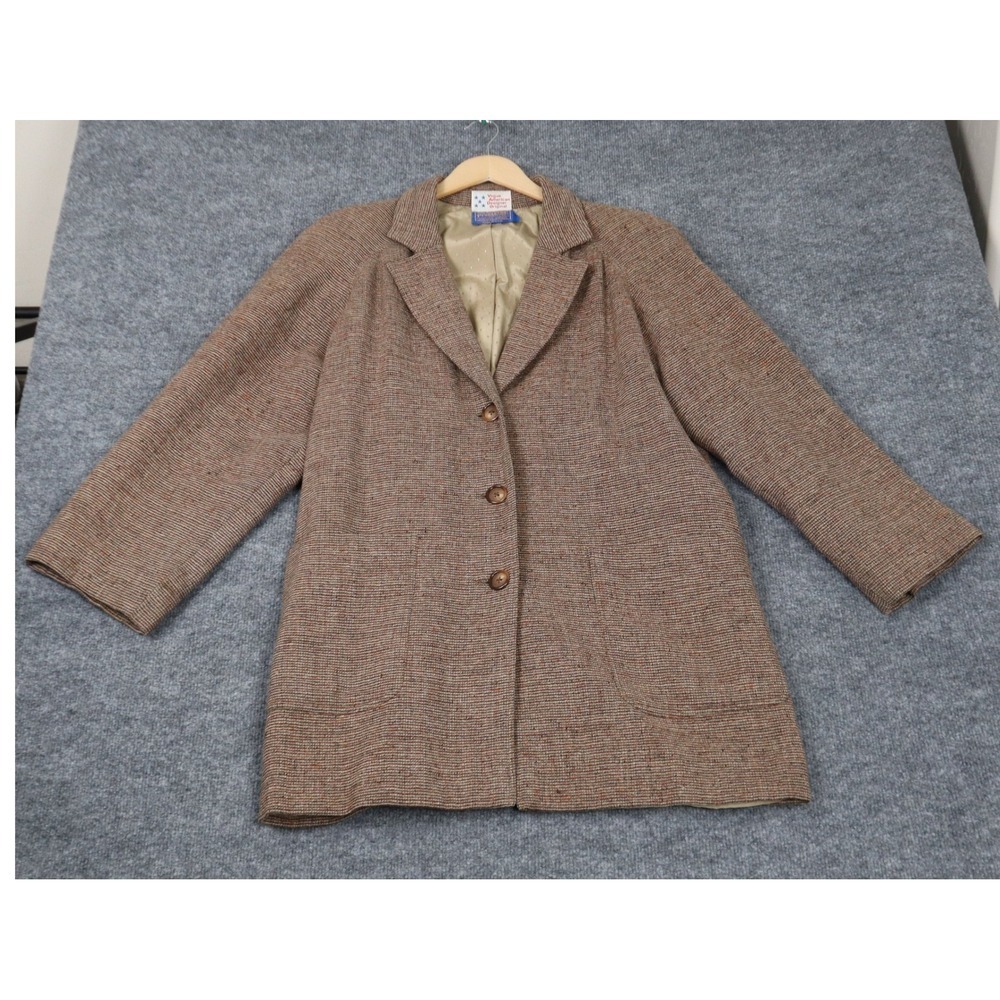 Vtg Pendleton 100%Virgin Wool Coat Jacket Womens Brown Tweed Hand Made USA Read